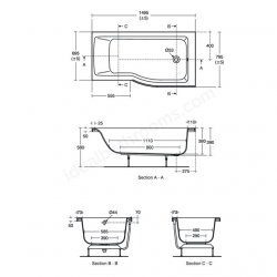 Ideal Standard Connect Air 150 x 80cm Idealform Plus+ Right Hand Shower Bath