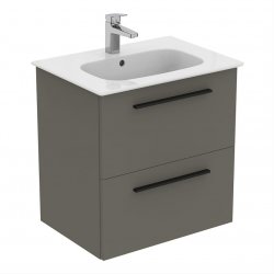 Ideal Standard i.life A Wall Hung 60cm 2 Drawer Matt Quartz Grey Vanity Unit