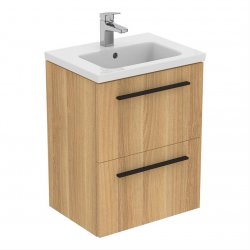 Ideal Standard i.life S Compact Wall Hung 50cm 2 Drawer Natural Oak Vanity Unit