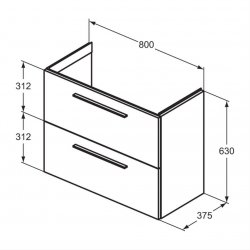 Ideal Standard i.life S Compact Wall Hung 80cm 2 Drawer Matt Quartz Grey Vanity Unit