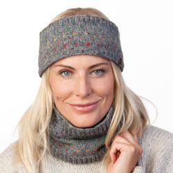 pure wool fleece lined - rainbow tick snood - mid grey