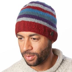 Pied Stripe Beanie - Pure Wool - Russet