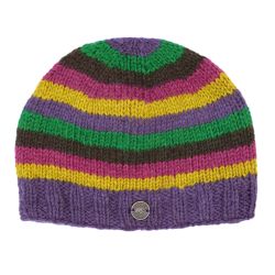 Pied Stripe Beanie - Pure Wool - Grape