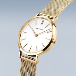 Ladies Bering Stainless Steel Gold Plate Bracelet Watch.