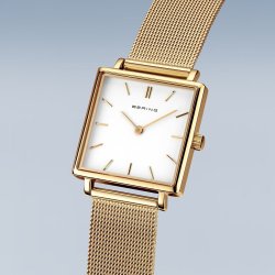 Ladies Bering Stainless Steel Gold Plate Bracelet Watch.