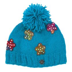 Pure wool - felt flower sparkle bobble - Mineral Blue