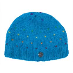 Pure Wool Rainbow tick beanie - med blue