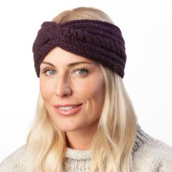 Pure Wool Fleece lined headband - twist - aubergine