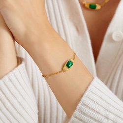 Katie Loxton 'Good Energy' Waterproof Gold Malachite Bracelet