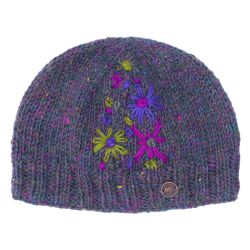 Pure Wool Hand embroidered beanie - heather purple