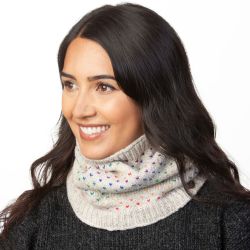 pure wool fleece lined - rainbow tick snood - pale grey