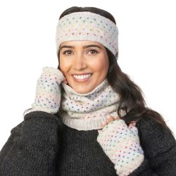 pure wool fleece lined - rainbow tick snood - pale grey