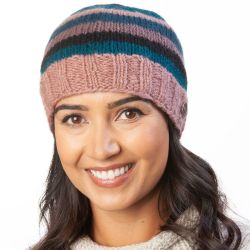 Pied Stripe Beanie - Pure Wool - Blush