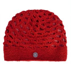 Mesh Beanie - pure wool hat - fleece lined - red