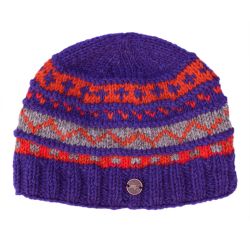 Ridge Pattern Beanie - Pure Wool - Blue Bright Red