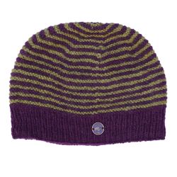 NAYA Texture Stripe - pure wool beanie - aubergine green