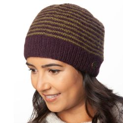 NAYA Texture Stripe - pure wool beanie - aubergine green