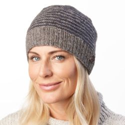 NAYA Texture Stripe - pure wool beanie - marl brown smoke