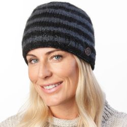 Stripe Beanie - Pure Wool - Black Grey