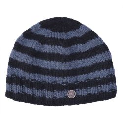 Stripe Beanie - Pure Wool - Black Grey