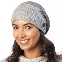 Pure Wool - Aran Rib - Baggy Beanie - Mid Grey