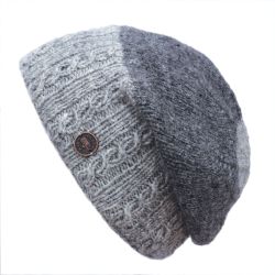 Pure Wool - Aran Rib - Baggy Beanie - Mid Grey