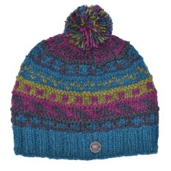 Pure wool Bobble Hat - Ridge Pattern - Jewel