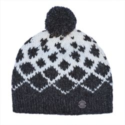 Pure Wool Hand knit - Graduated Diamond Bobble Hat - Charcoal