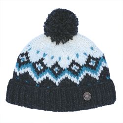 Pure Wool Hand knit - Turn Up Diamonds Bobble Hat - Lagoon