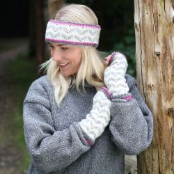 Pure Wool Hand Knit - Chevron Wings Headband - White