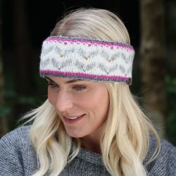 Pure Wool Hand Knit - Chevron Wings Headband - White