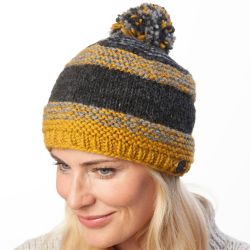 Pure Wool - Ridgeway bobble hat - charcoal mustard