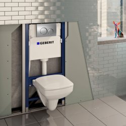 Geberit 1120mm Wall Hung Cistern Frame & Delta 20 Flush Plate