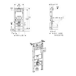 Geberit 1120mm Wall Hung Cistern Frame & Delta 20 Flush Plate