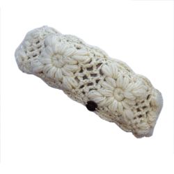 Pure Wool Fleece Lined - Sparkle Crochet Headband - White