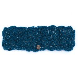 Pure Wool Fleece Lined - Sparkle Crochet Headband - Pacific