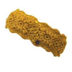 Pure Wool Fleece Lined - Sparkle Crochet Headband - Mustard