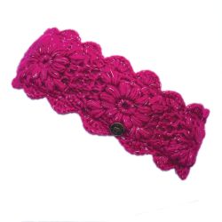 Pure Wool Fleece Lined - Sparkle Crochet Headband - Bright Pink