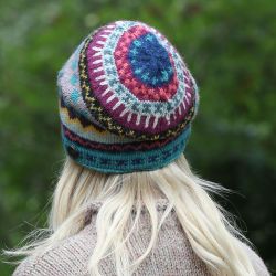 Pure Wool Hand knit - Kaleidoscope - Baggy Beanie - Aurora