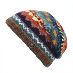 Pure Wool Hand knit - Kaleidoscope - Baggy Beanie - Meteor