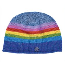 Pure wool - Heather Edge Stripe Beanie - Blue Heather