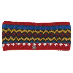 Pure Wool Hand Knit Headband - Fleur De Lys - Red