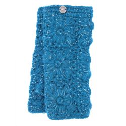 Fleece lined - sparkle crochet wristwarmer - pacific