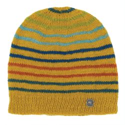 Pure Wool Hand knit - fine stripe - baggy beanie - Mustard