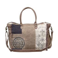 Retro Print Weekend Overnight Canvas Bag - S-1200 - Myra