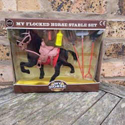 My 1st Horse Set - Black Flocked Horse & Accessories - Pretend Play - 9 Items 31095