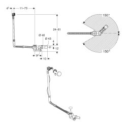 Geberit 730mm Extended Overflow Bath Filler with Turn Control Pop-Up Waste