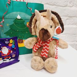 Christmas Brown Dinosaur Plush Soft Toy Keel & Cadburys Selection Box Gift Set