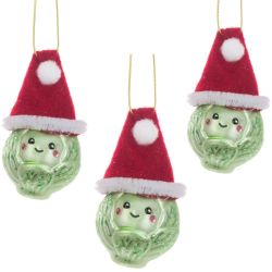 Brussel Sprout Glass Christmas Tree Decoration Set of 3 - Floralsilk