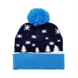 Let It Snow Blue Christmas Beanie Hat Light Up - Snazzy Santa